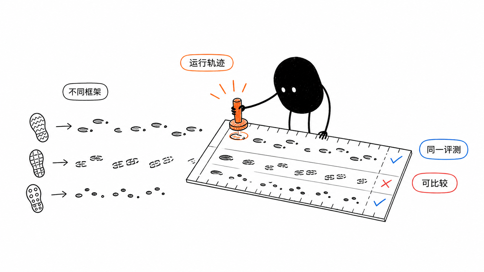小黑用统一长尺评测来自不同智能体框架的运行轨迹